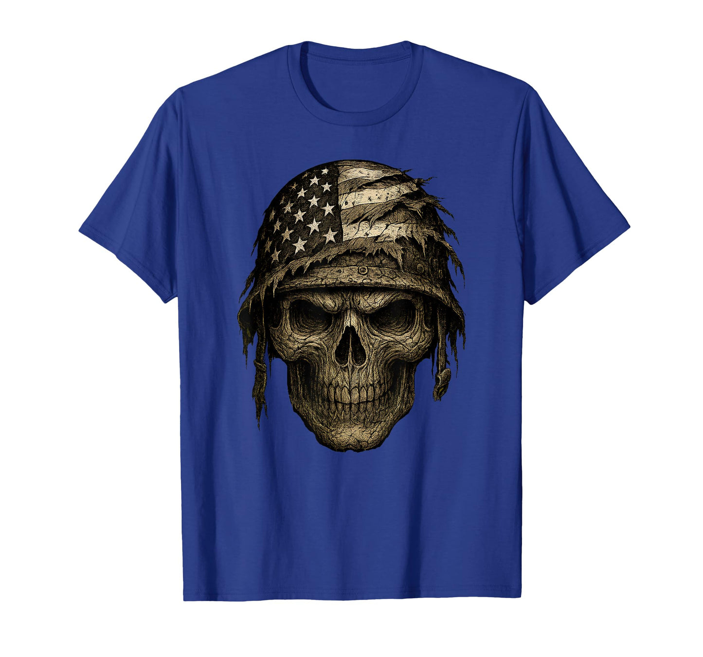 Patriotic Skull Art American Flag Helmet Military Gothic T-Shirt