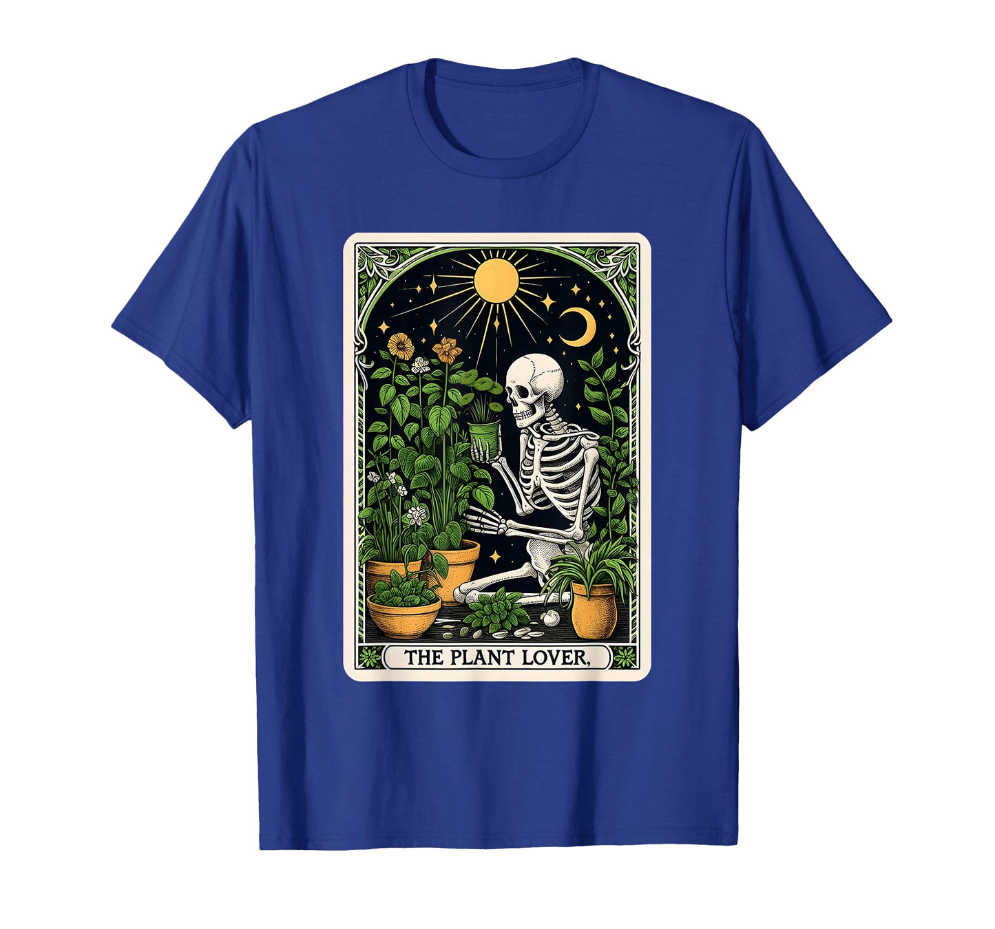 The Plant Lover Tarot Card Halloween Skeleton Gardener Moon T-Shirt