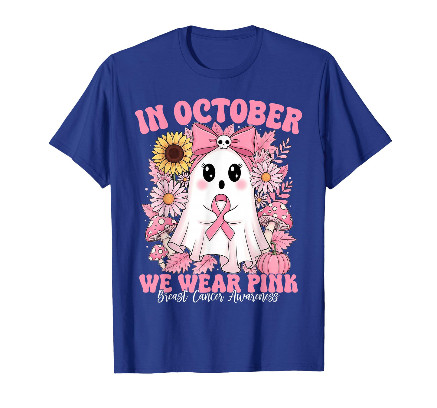 In October We Wear Pink Ghost Witch Breast Cancer Awareness T-Shirt