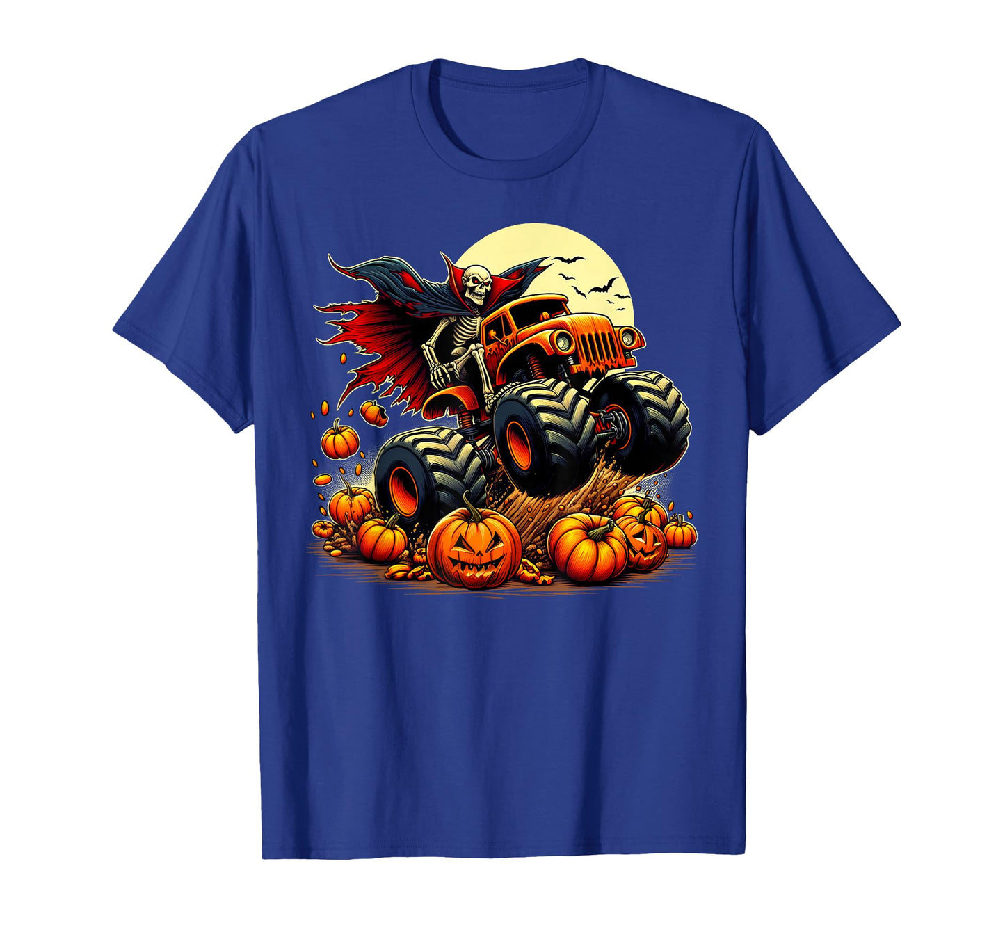 Skeleton Monster Truck Pumpkin Rider Halloween Costume T-Shirt