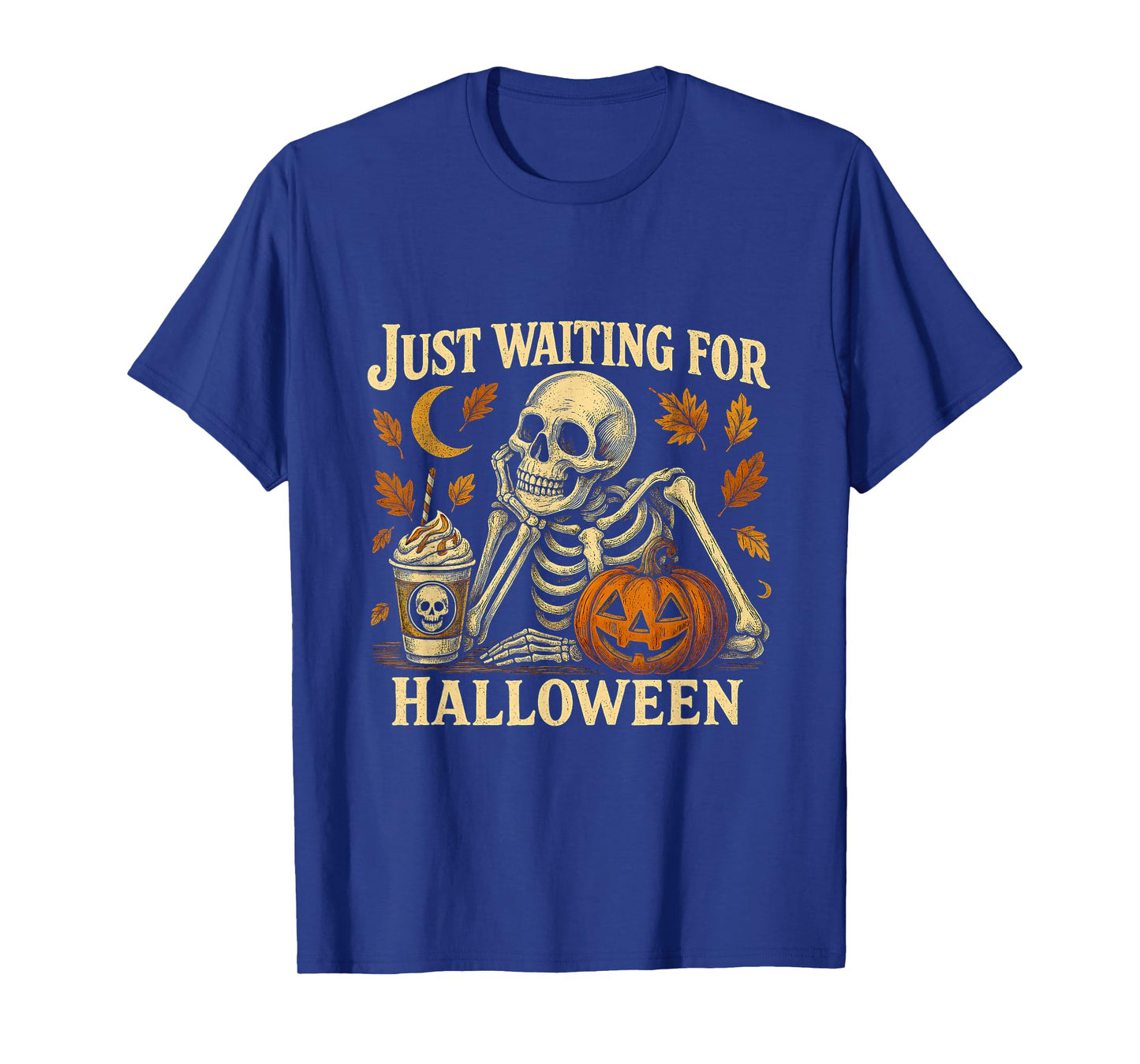 Just Waiting for Halloween | Skeleton Pumpkin Design T-Shirt