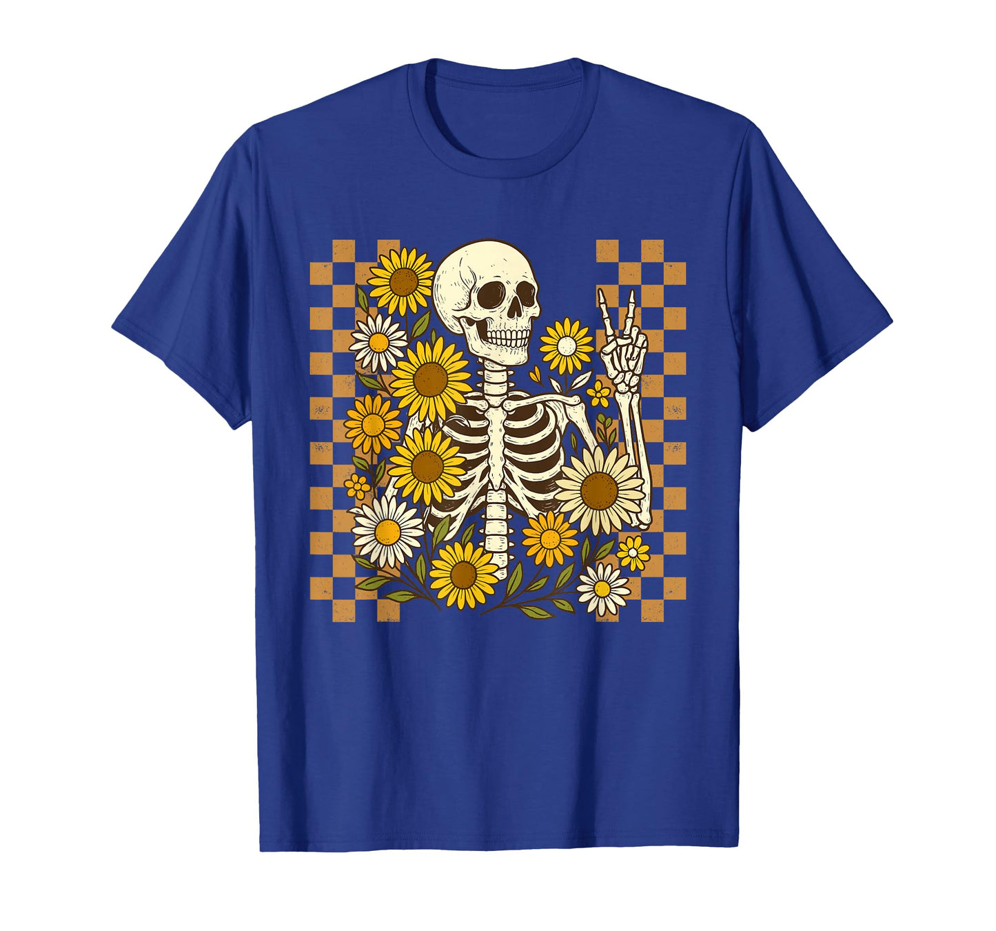 Retro Fall Skeleton Halloween Skeleton Flower Spooky Season T-Shirt