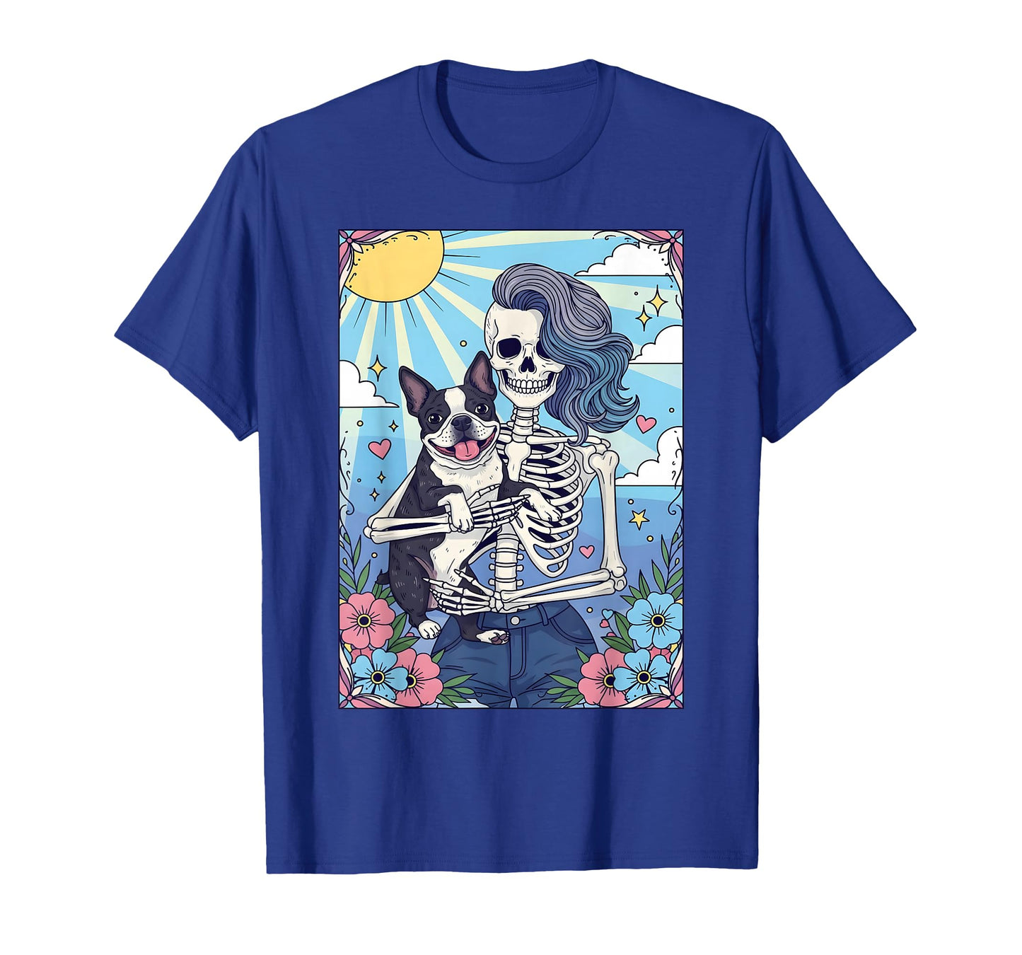 Boston Terrier Dog Tarot Card Halloween Costume Skeleton T-Shirt