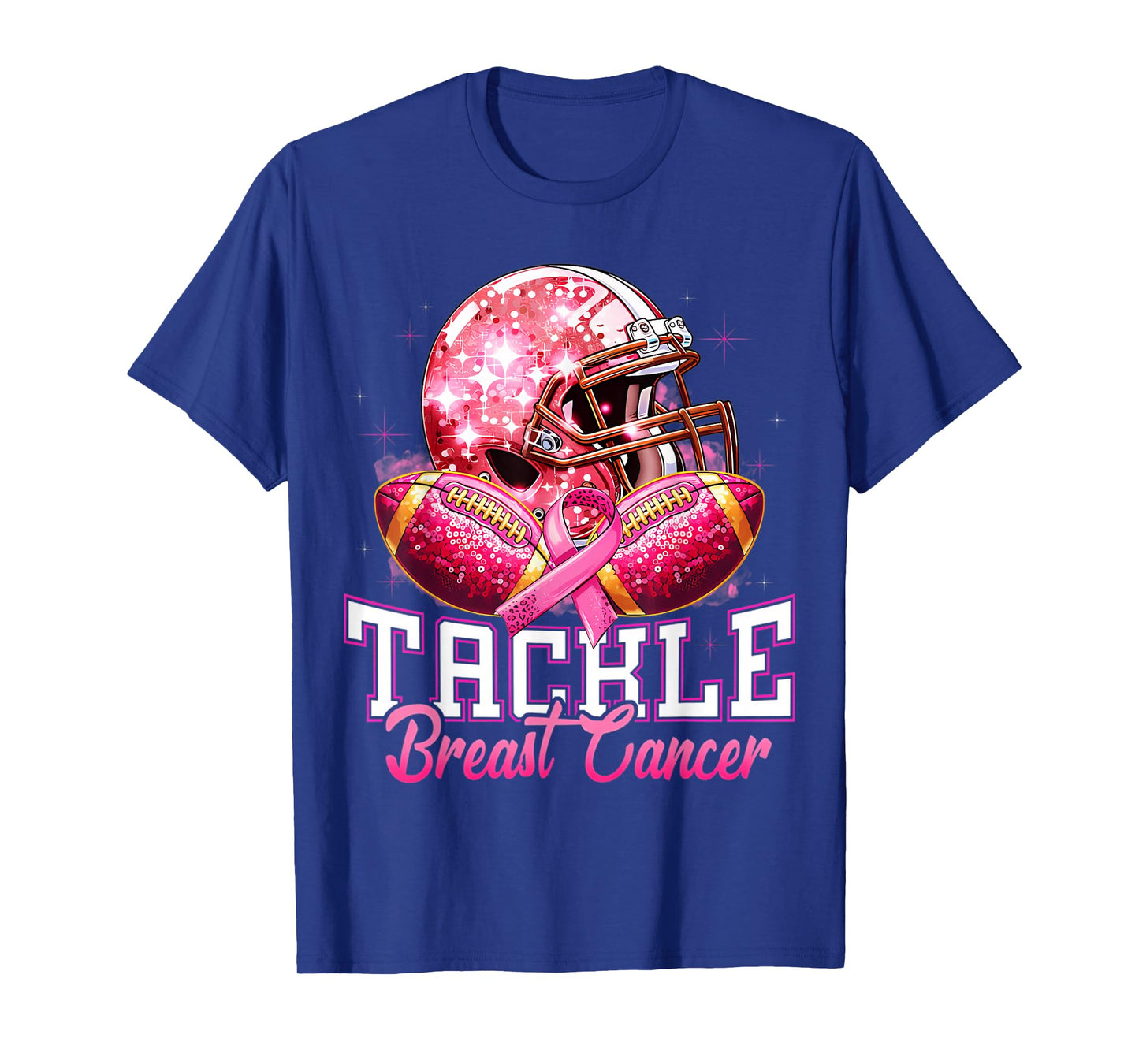 Tackle Breast Cancer Awareness Women Football Pink Ribbon T-Shirt