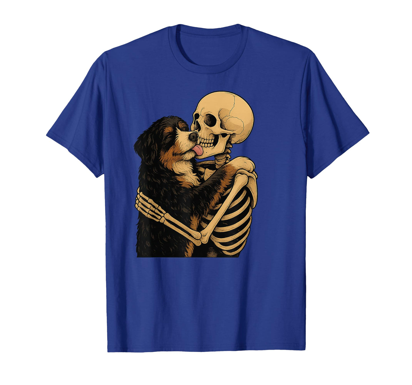 Skeleton Hugging Bernedoodle Dog Halloween T-Shirt