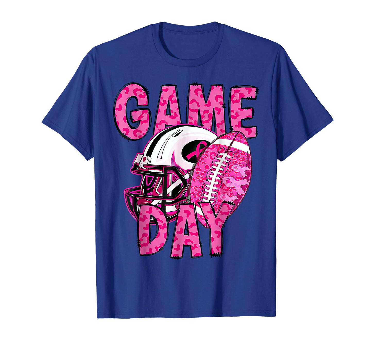Leopard Game Day Pink American Football Breast Cancer T-Shirt