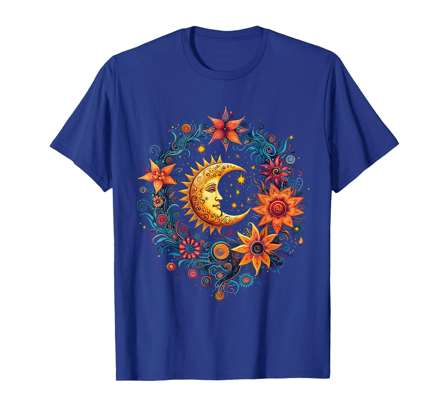 mystic sun and moon woman mystical flowers aesthetic T-Shirt