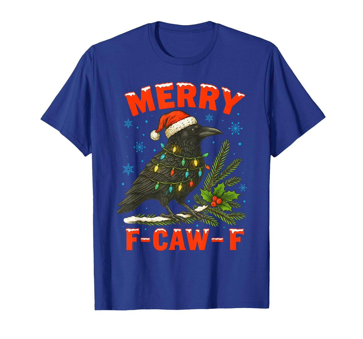 Merry F-Caw-F Crow Christmas Snowflake Xmas Lights Pajama T-Shirt