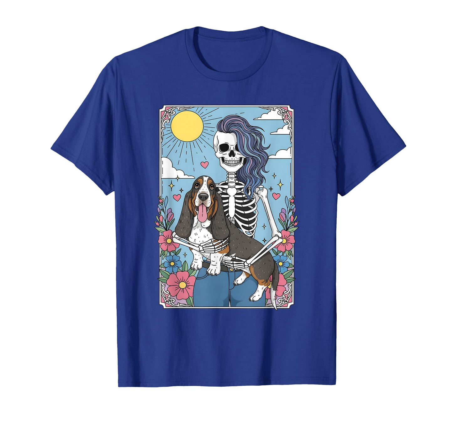 Basset Hound Dog Tarot Card Halloween Costume Skeleton T-Shirt