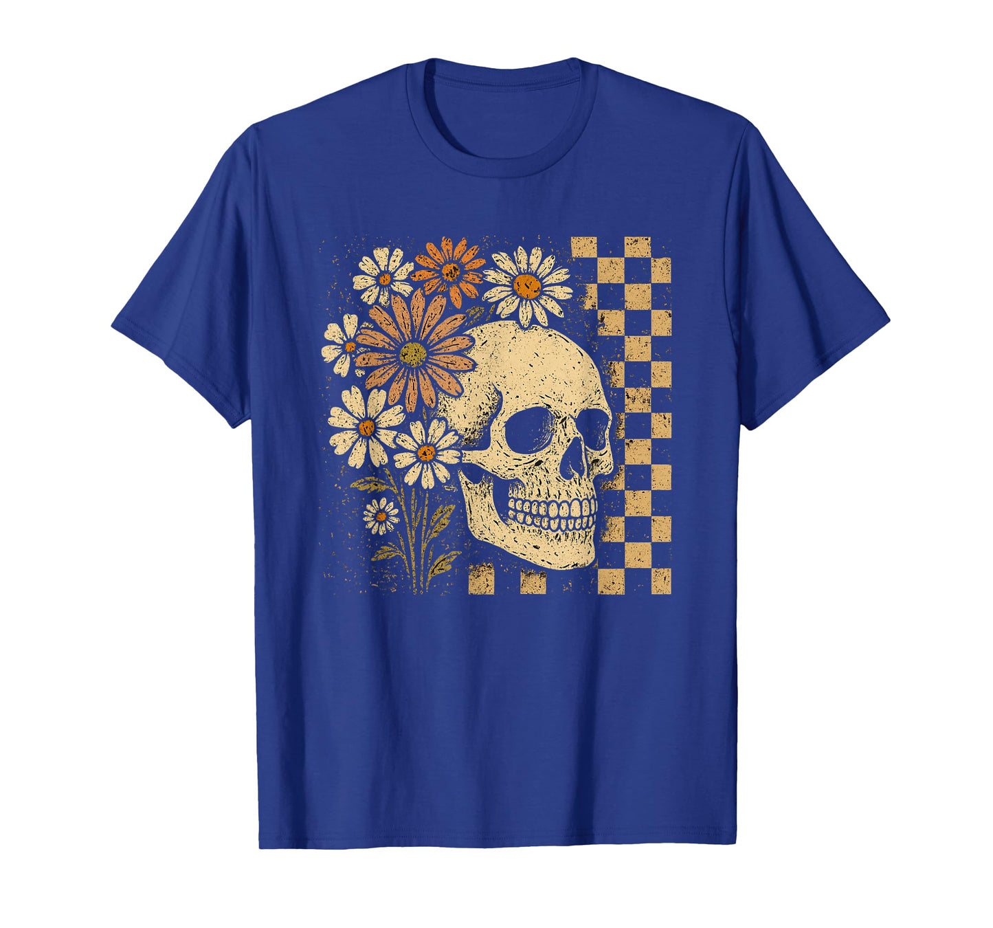 Halloween Skull Floral Grunge Vintage Mens Womens Kids T-Shirt