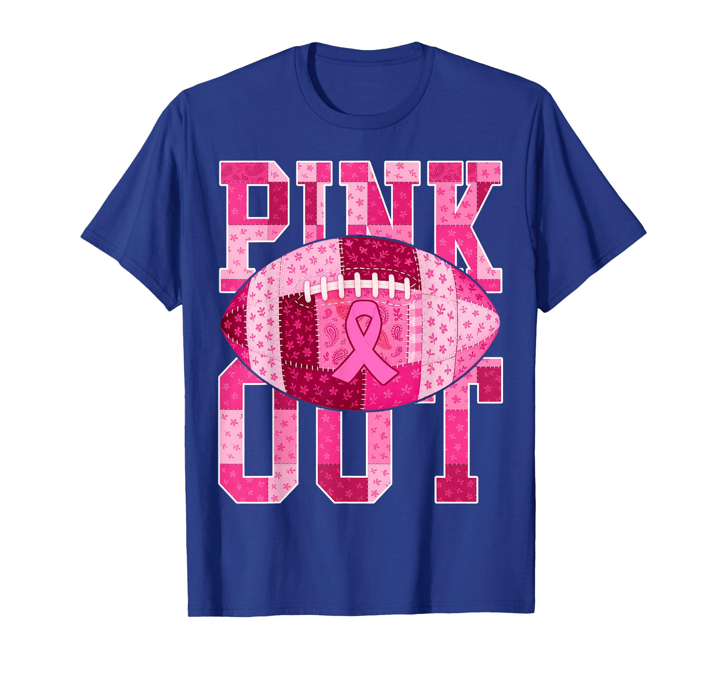 Pink Out Tackle Breast Cancer Awareness Football Patchwork T-Shirt