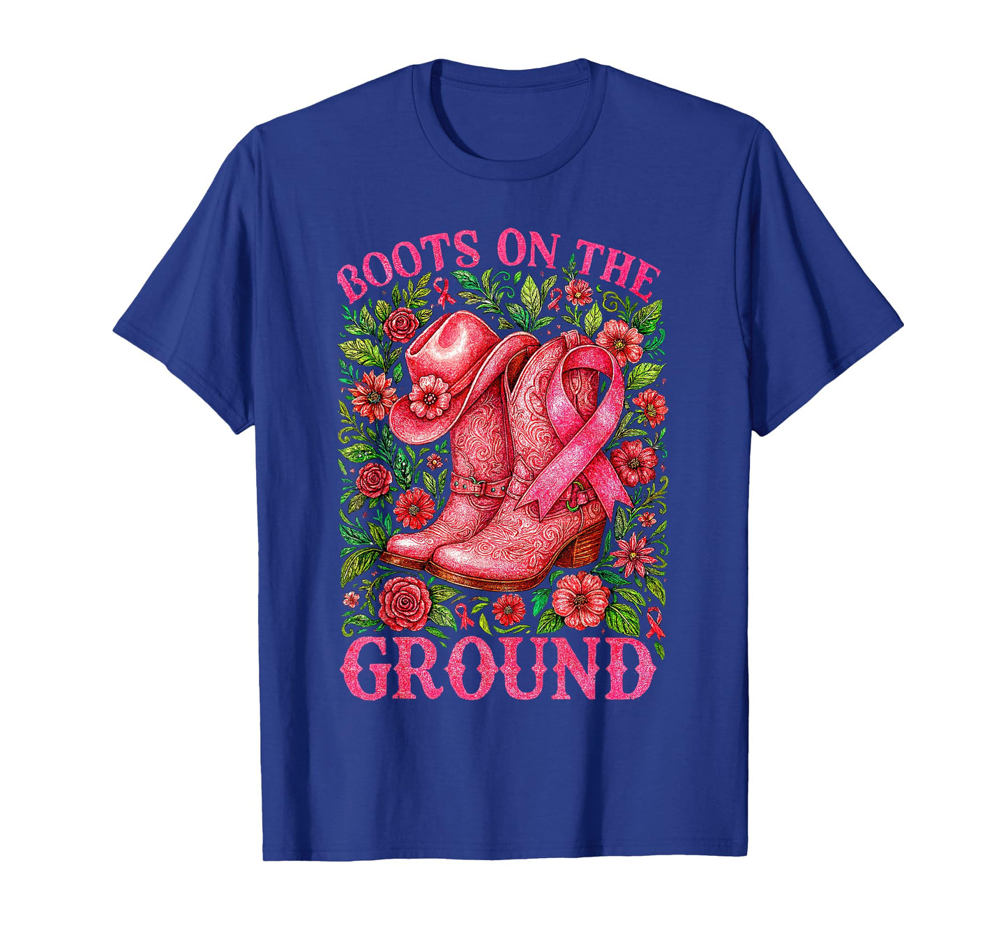 Boots on The Ground Breast Cancer Pink Warriors Shirt Womens T-Shirt