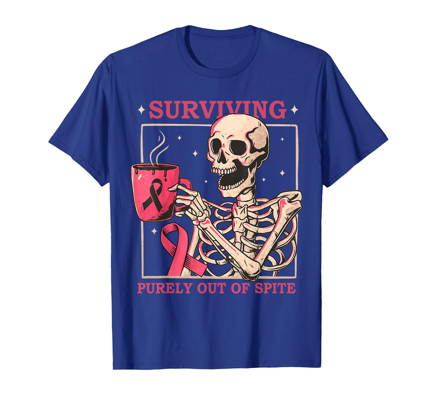 Surviving Purely Out of Spite Funny Skeleton Breast Cancer T-Shirt