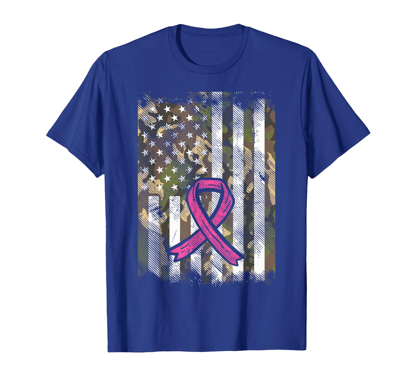 Camo Flag Pink Ribbon Breast Cancer Awareness Patriotic T-Shirt