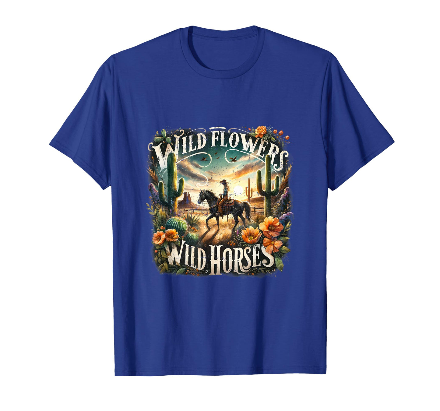 Wild Flowers Cowgirls Riding Horses Retro Western T-Shirt
