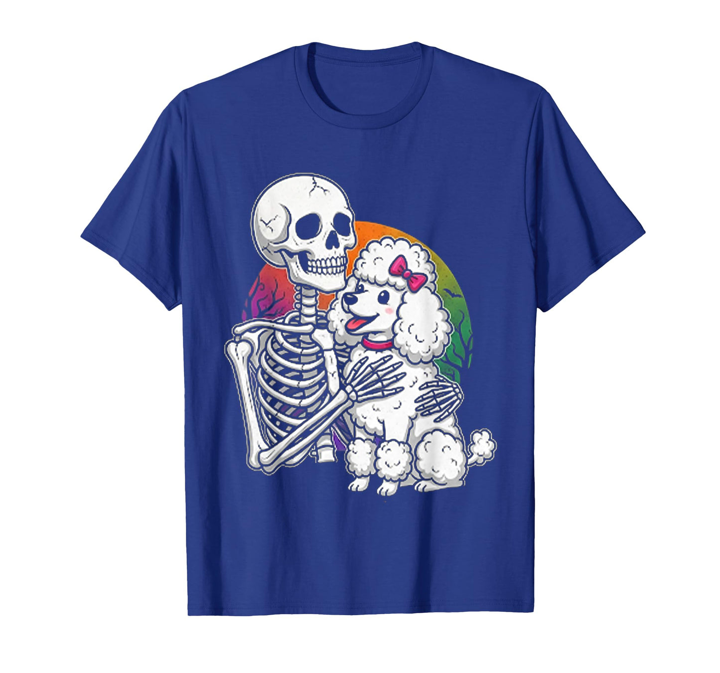 Skeleton Hugging Poodle Halloween Lover Mom Dad T-Shirt