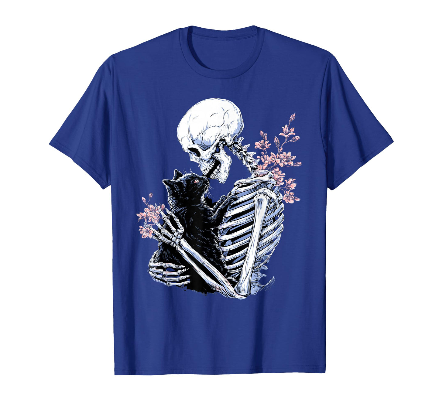 Skeleton Hugging Black Cat Floral Halloween Cats Mom Lover T-Shirt