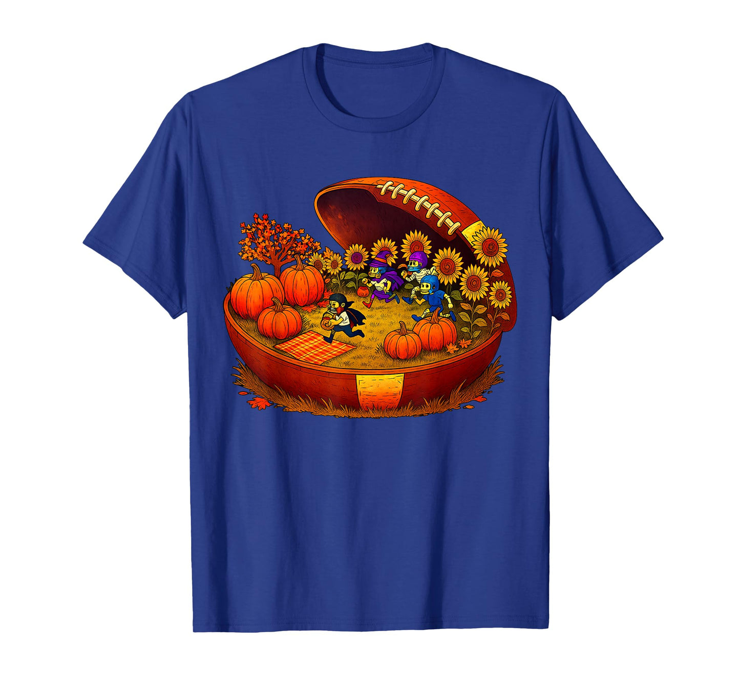 HUGvyn Halloween Skeleton Football Pumpkin Fall Touchdown T-Shirt