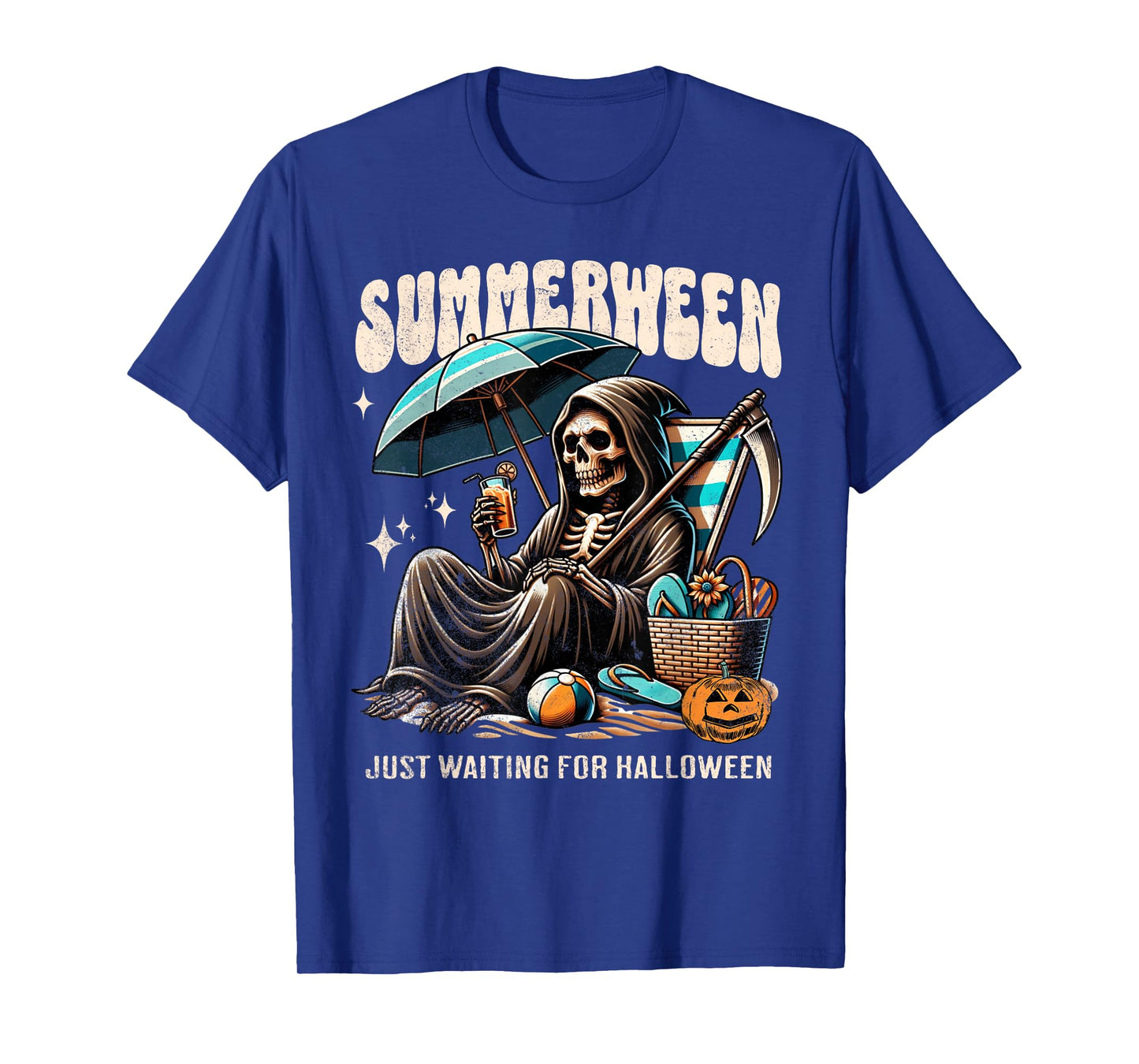 Summerween Grim Reaper Skeleton Summer Vibes Halloween Ghost Men Women Kids T-Shirt