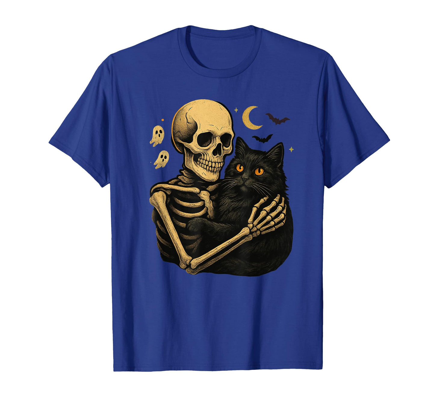 Eerie Embrace Skeleton Cat Crescent Moon Tee T-Shirt