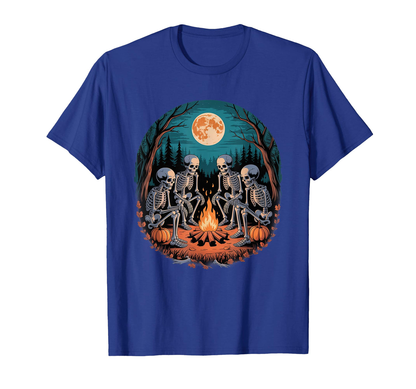 Skeleton Camper Hiker Bonfire Halloween Camping T-Shirt