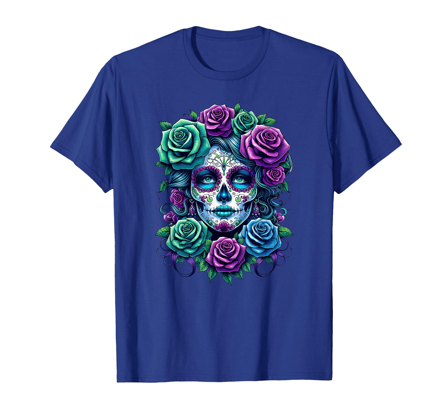 Dia de Muertos Cinco de Mayo Sugar Skull Women Flowers Roses T-Shirt