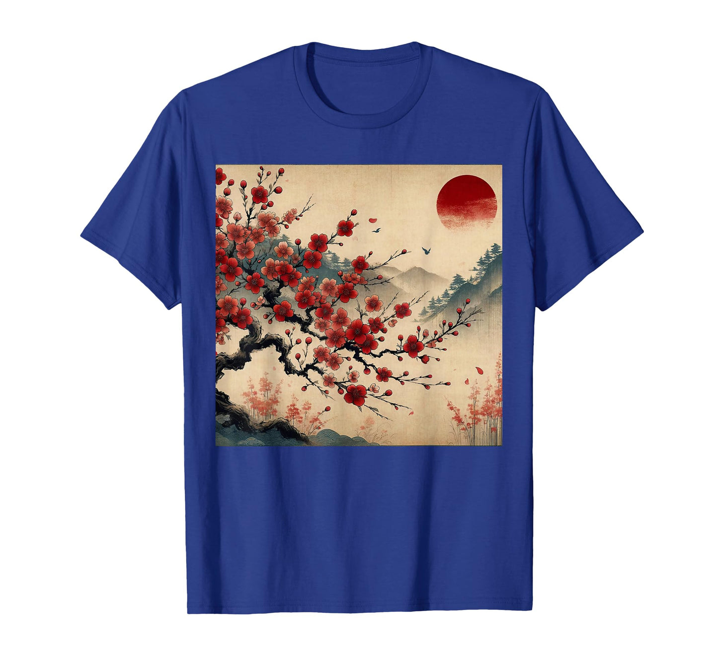 Vintage Cherry Blossom Woodblock Tee Japanese Graphical Art T-Shirt