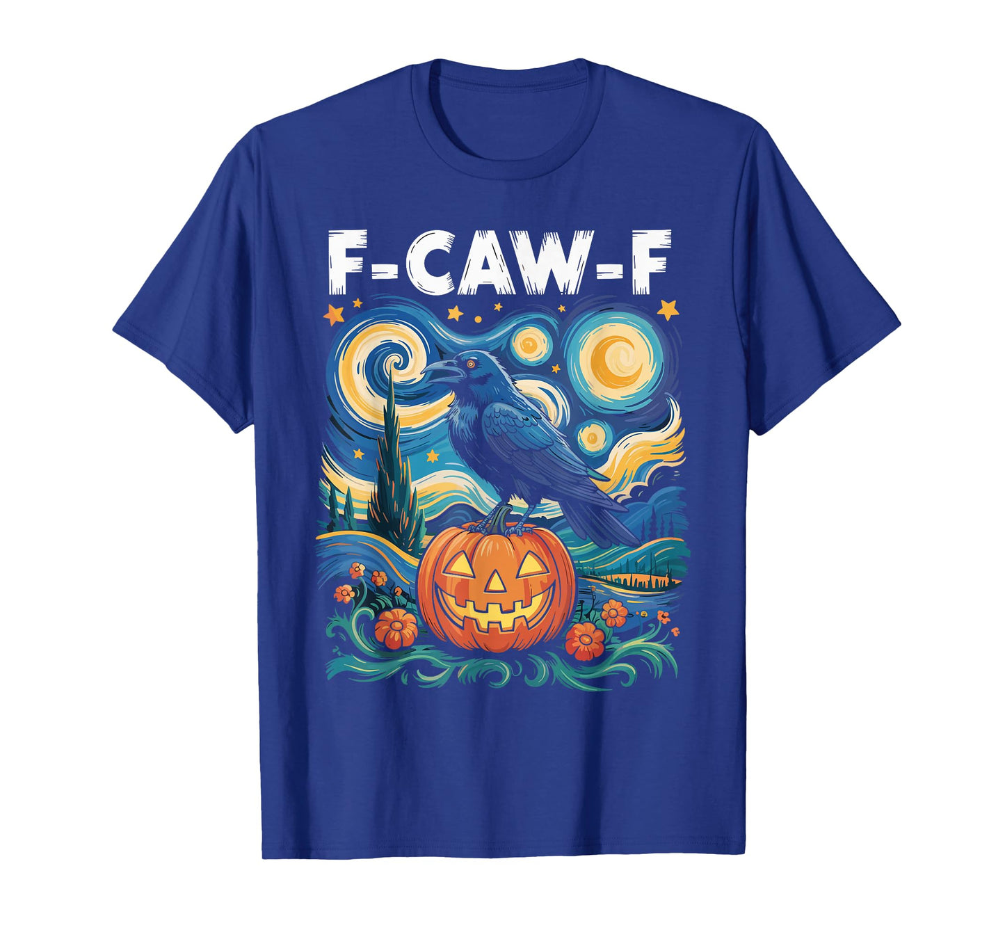 Black Crow F-Caw-F Black Bird Starry Night Spooky Halloween T-Shirt