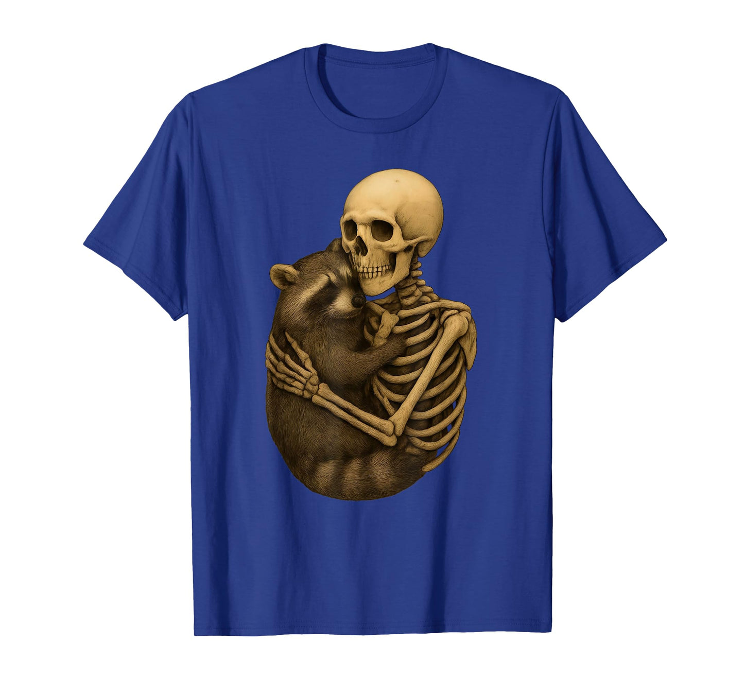 Skeleton Hugging a Raccoon Fall Vibes Halloween Costume Cute T-Shirt