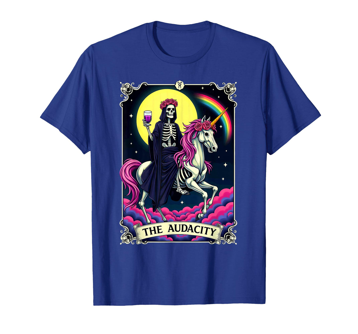 Tarot Card The Audacity King Skeleton Riding Unicorn T-Shirt