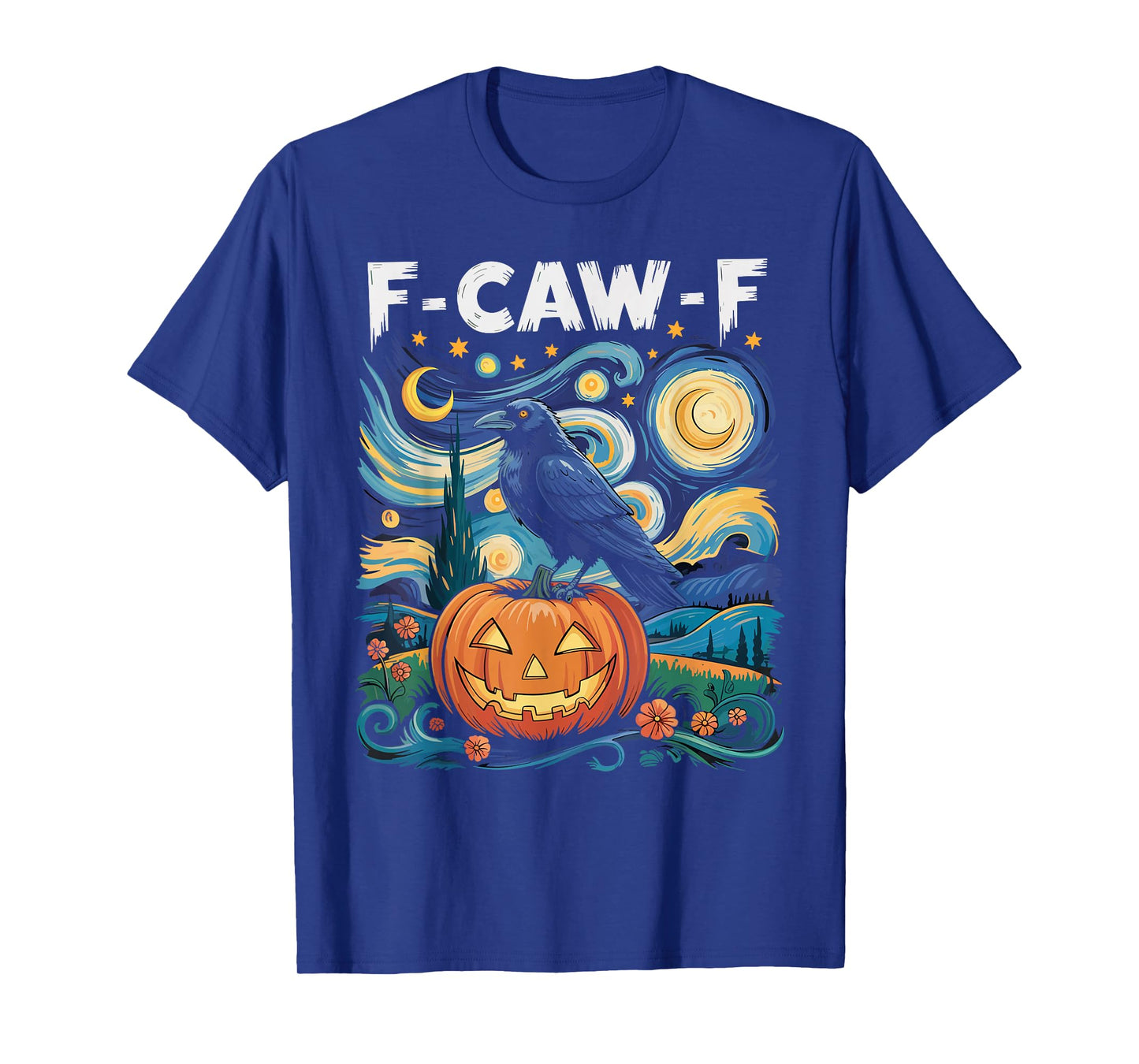 Black Crow F-Caw-F Black Bird Starry Night Spooky Halloween T-Shirt