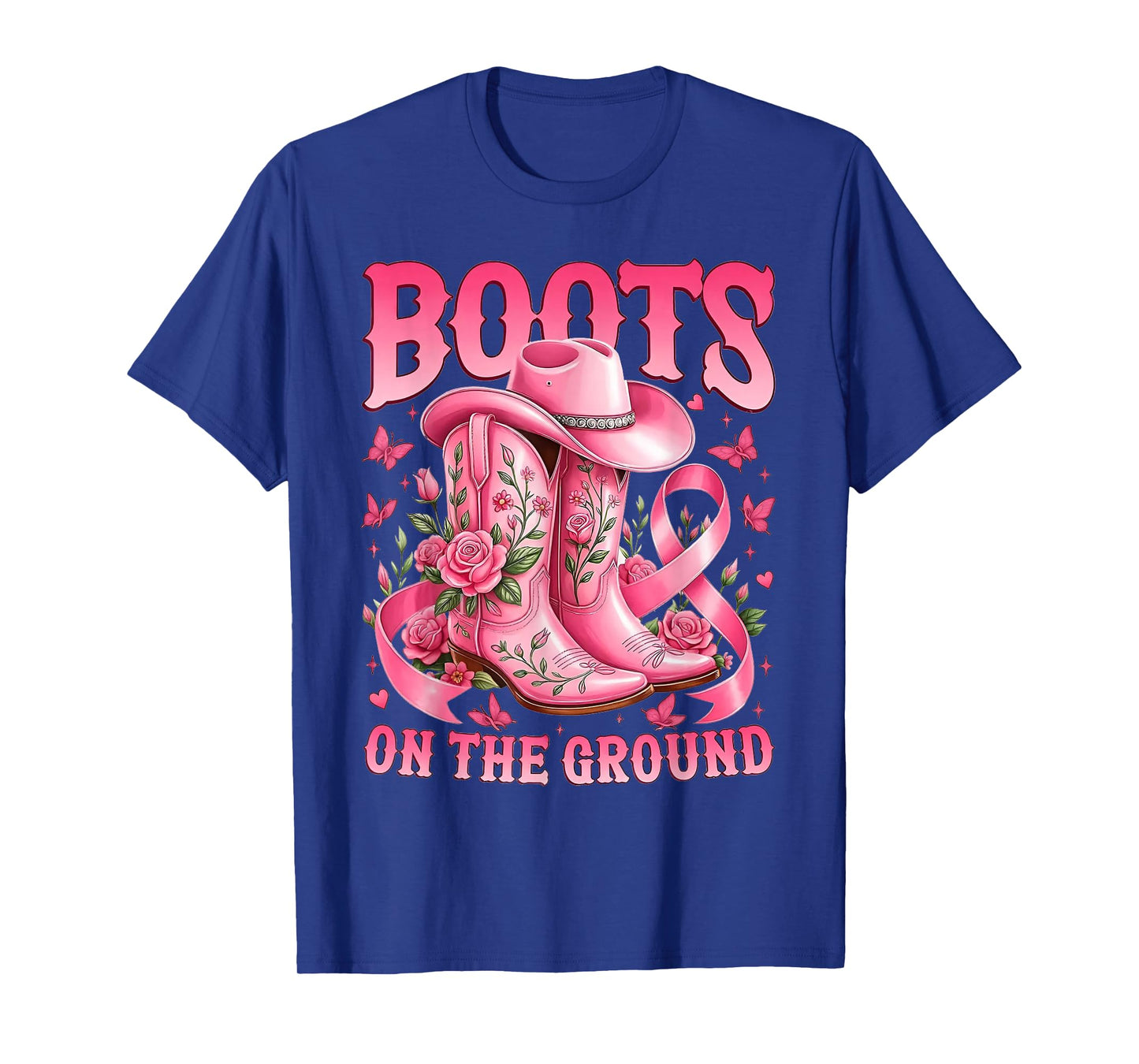 Boots On The Ground Pink Cowgirl Breast Cancer Western T-Shirt