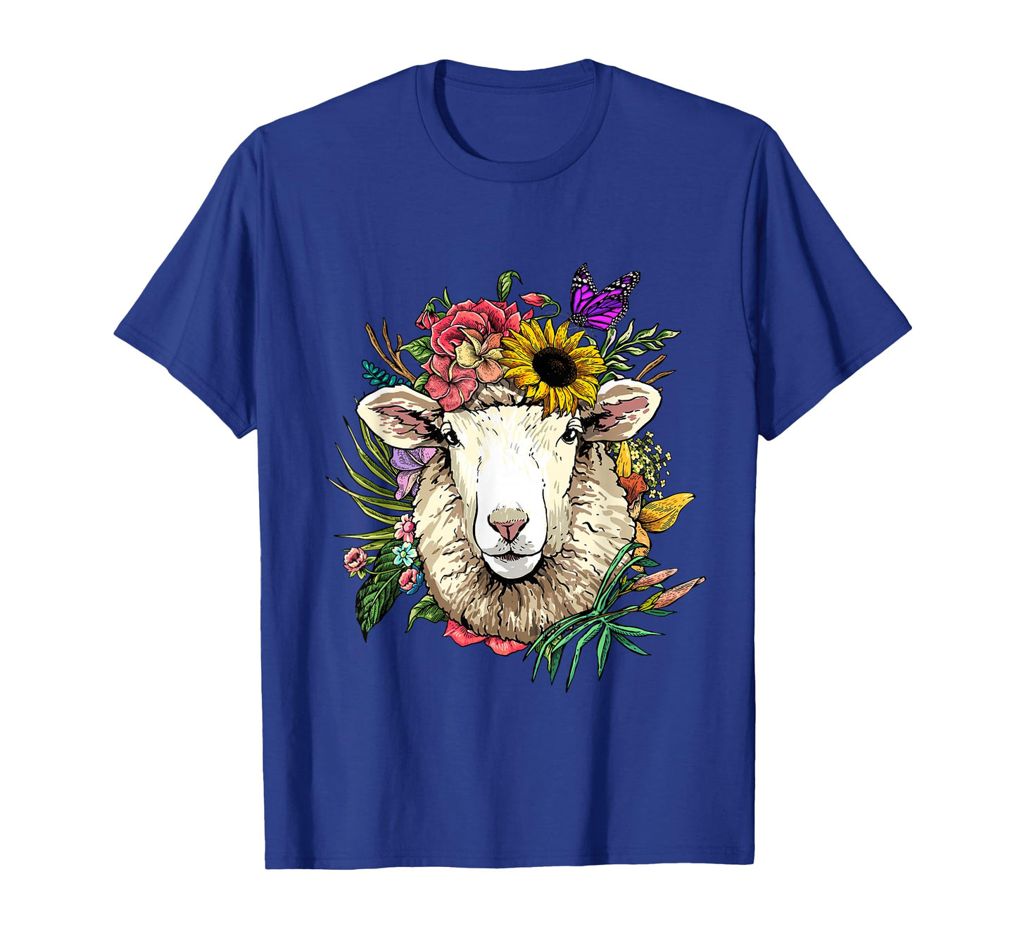 Floral Sheep Shirt Lamb Farm Animal Face Farmer Sheep Lover T-Shirt