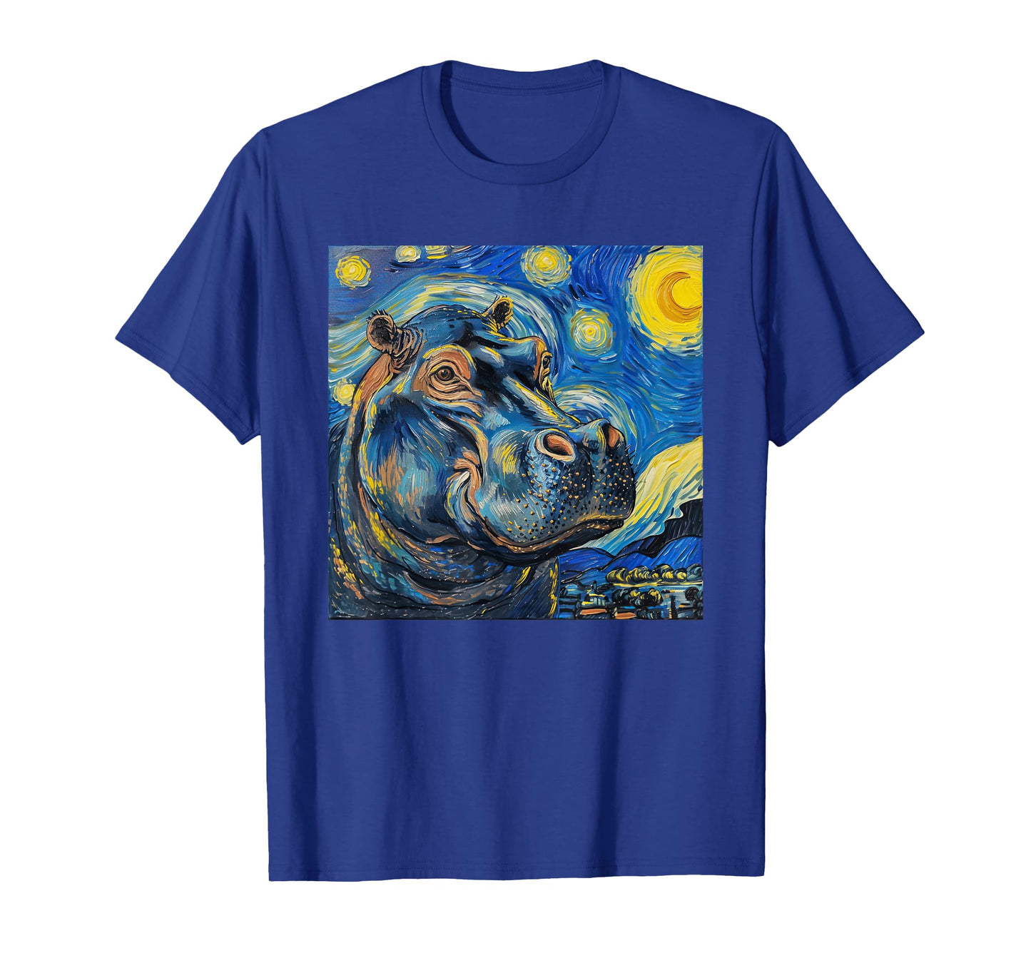 Hippopotamus Hippo Van Gogh Style Starry Night T-Shirt