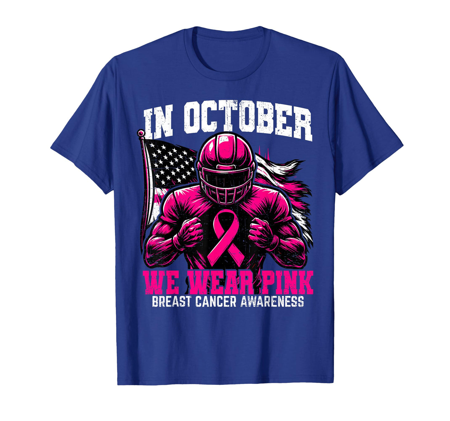 in October we Wear Pink USA Flag Breast Cancer Awareness T-Shirt