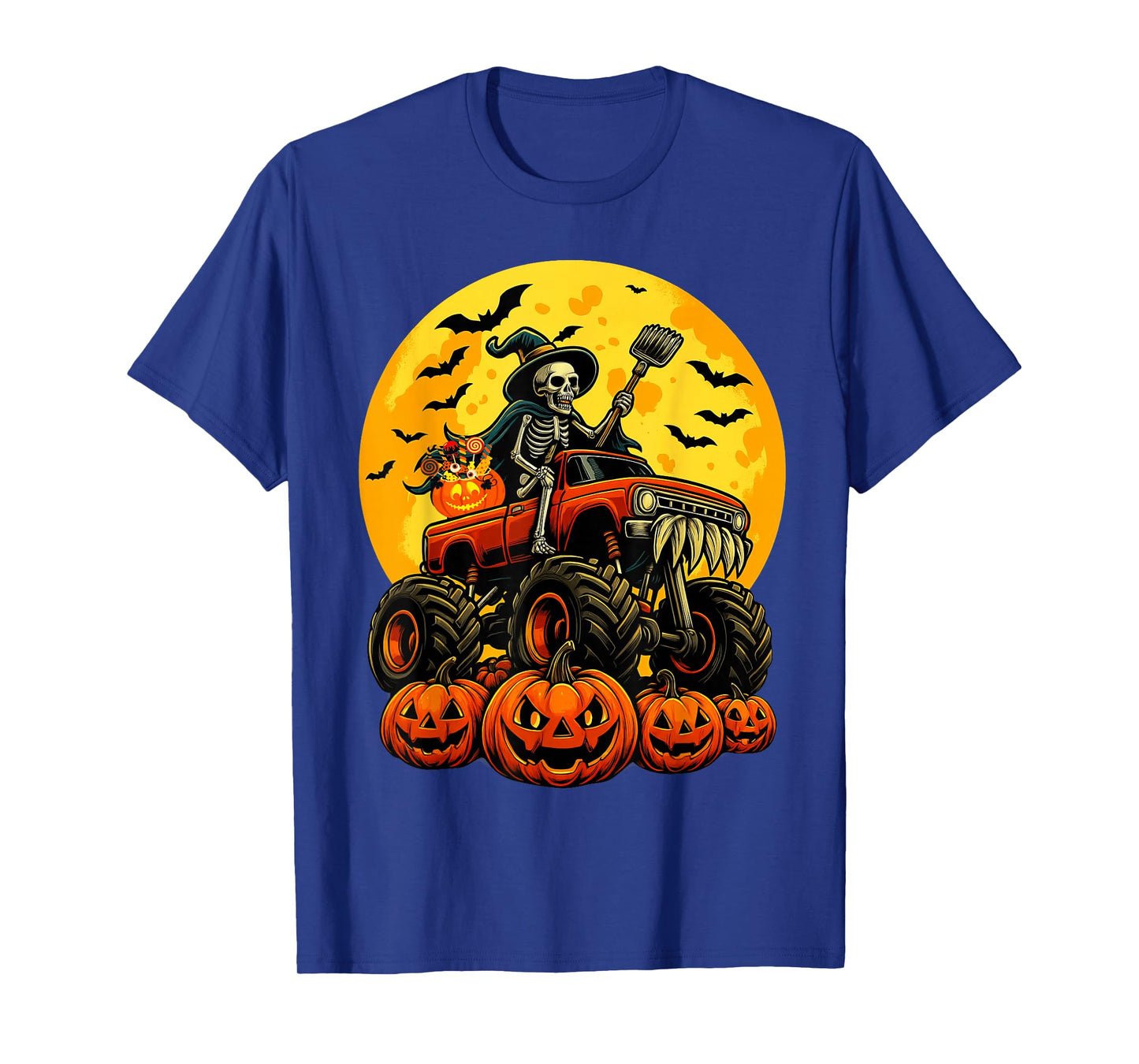 Funny Skeleton Riding Monster Truck Halloween Men Boys Kids T-Shirt