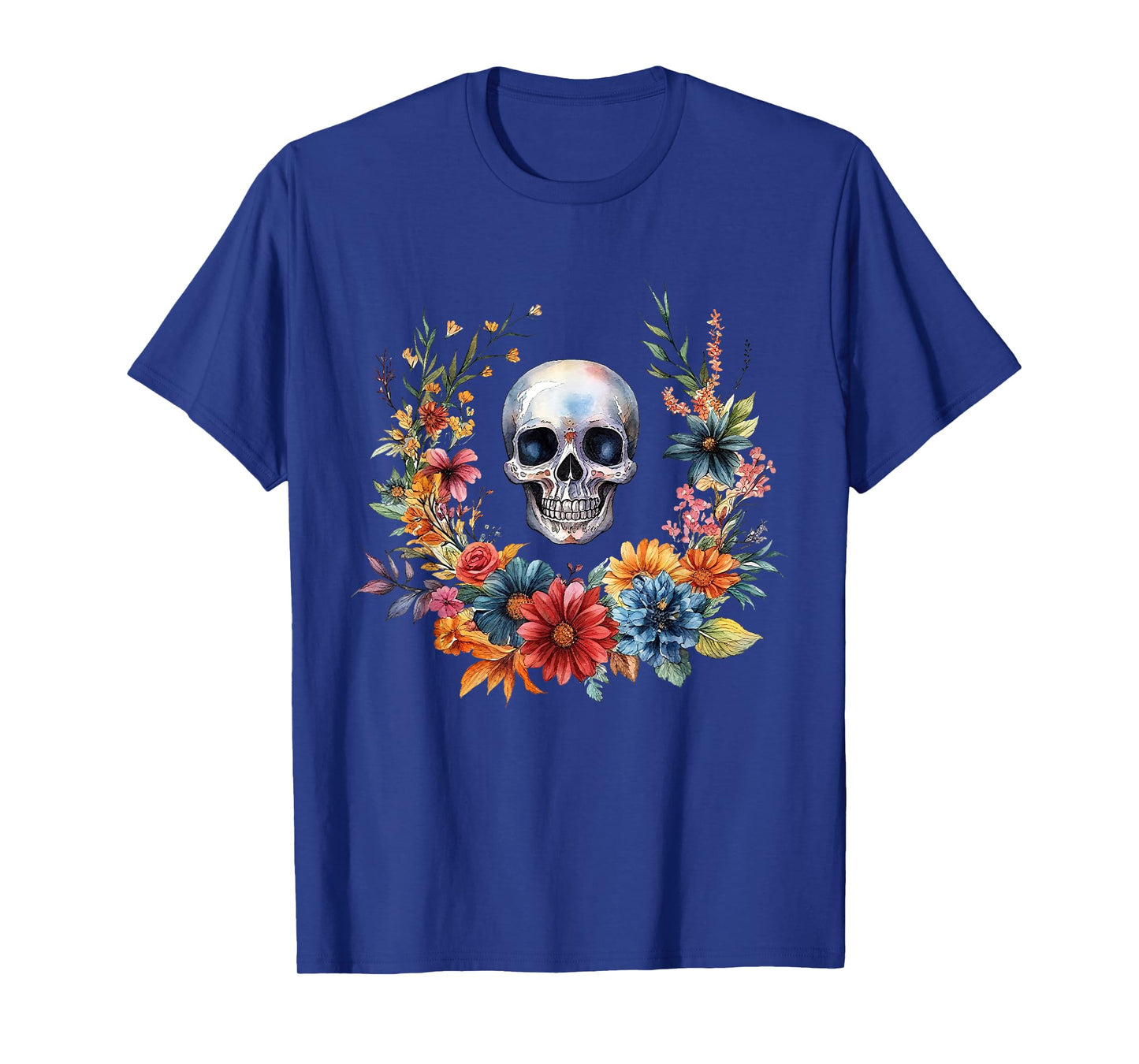 Funny Vintage Skeleton Skull Flower Halloween Retro Floral T-Shirt