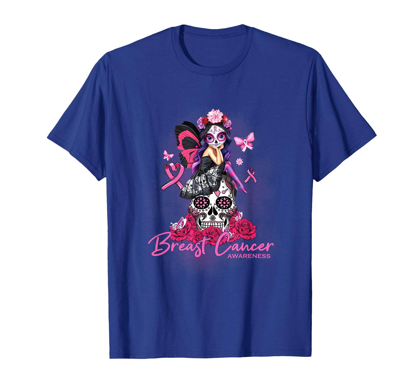 Sugar Skull Fight Breast Cancer Awareness Like A Girl T-Shirt