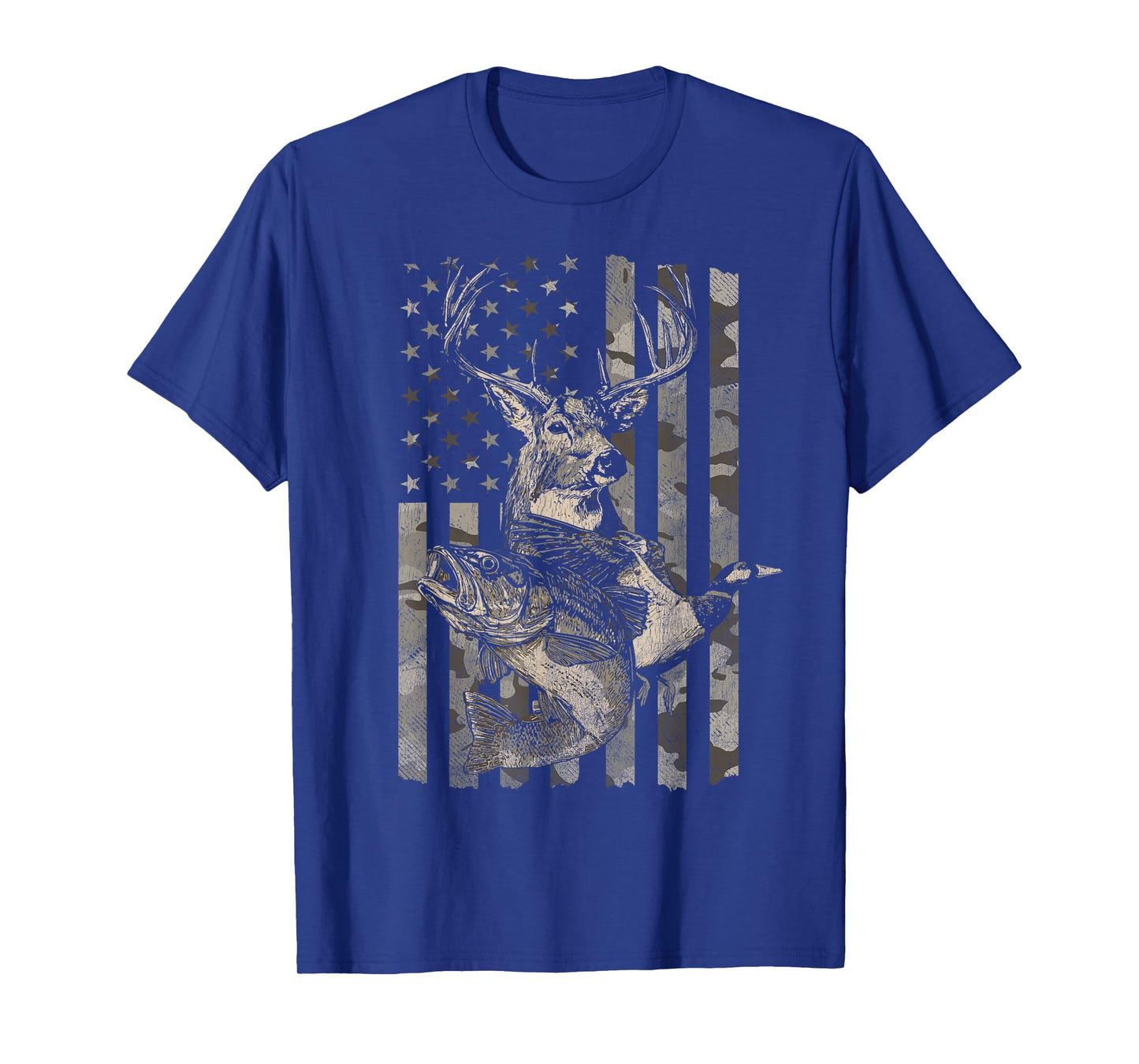 Fishing and Hunting American Flag Distressed T-Shirt