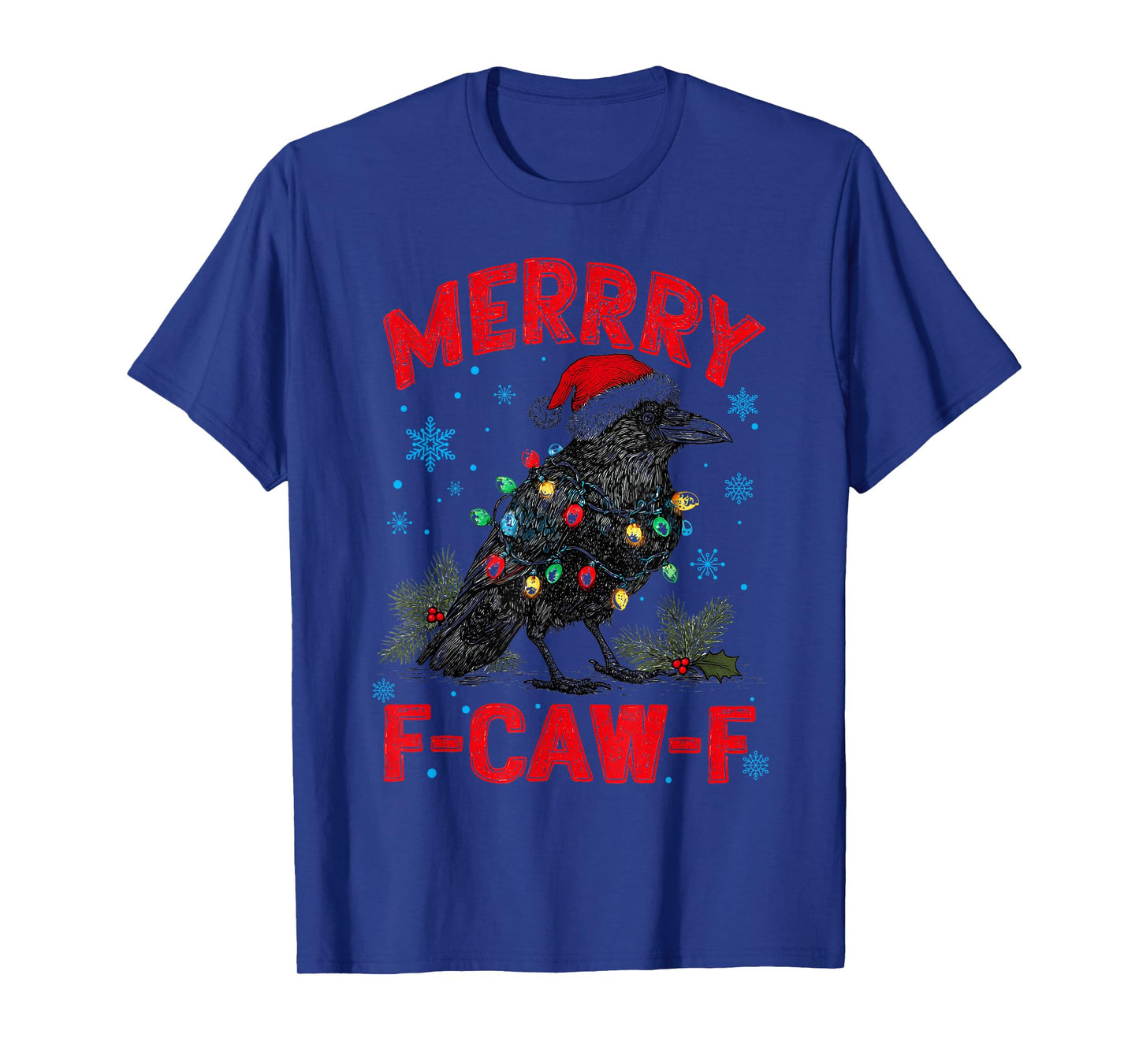 Merry F-Caw-F Crow Christmas Snowflake Xmas Lights Pajama T-Shirt