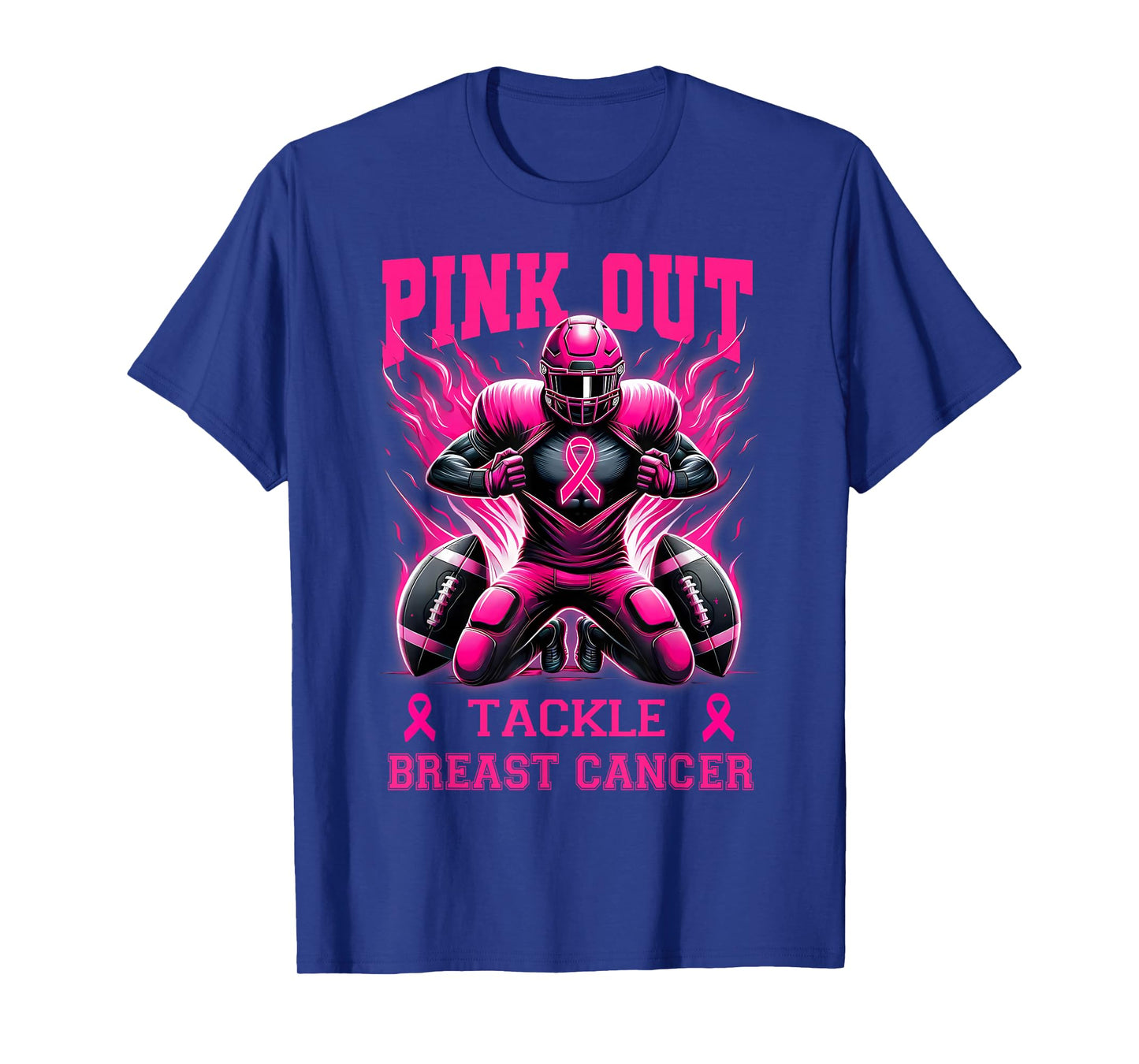 Pink Out Tackle Breast Cancer Awareness Football Pink Ribbon T-Shirt