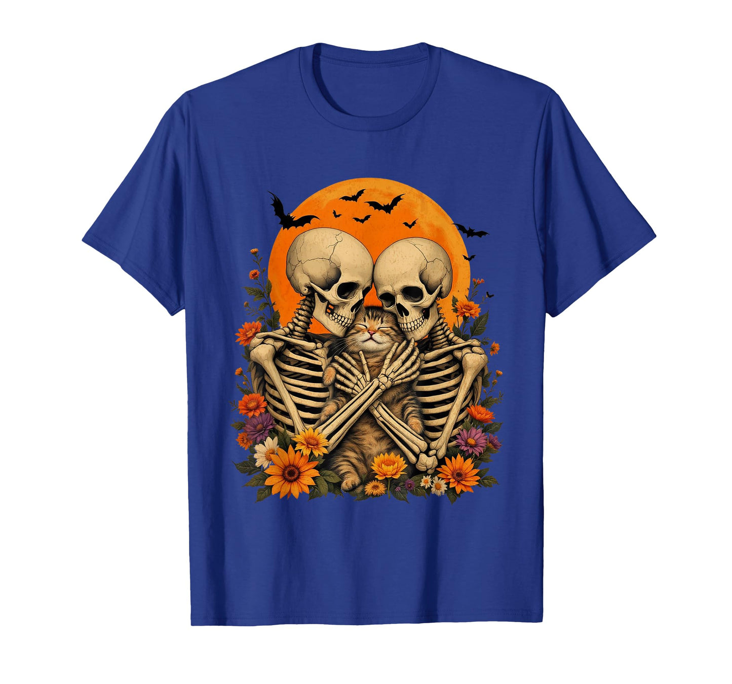 Skeleton Hugging Cat Floral Halloween Cat Lover Mom Costume T-Shirt