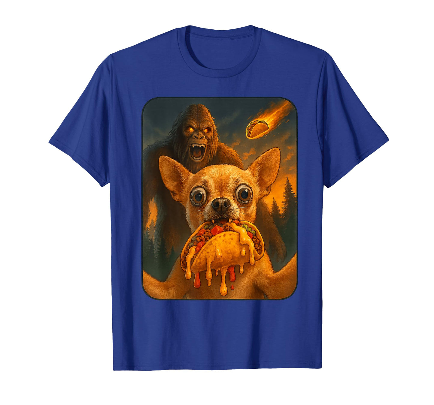 Chihuahua Selfie with Bigfoot Funny National Taco Day T-Shirt