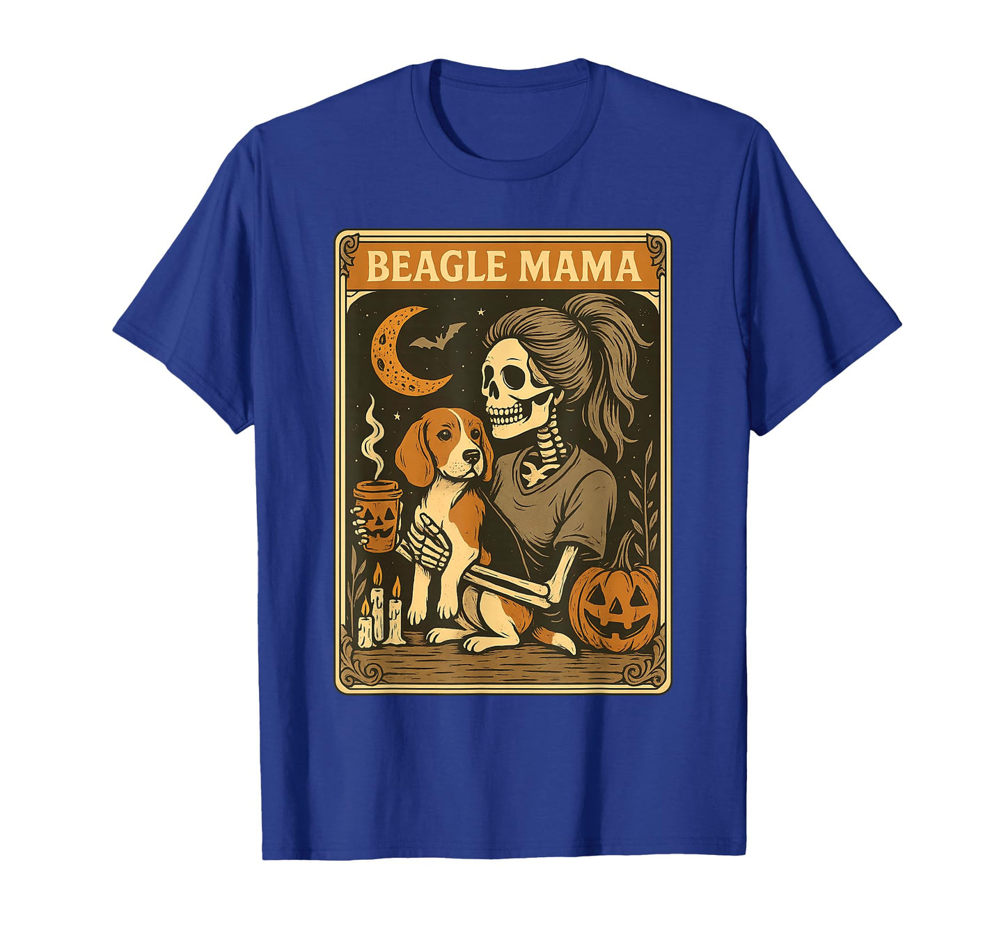 Beagle Mama Tarot Card Skeleton Dog Pumpkin Spooky Halloween T-Shirt