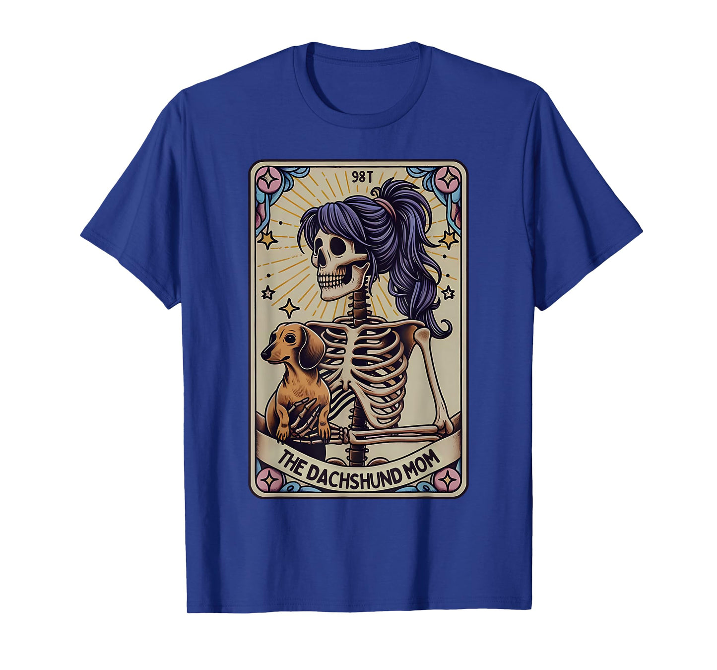 Dachshund Mom Tarot Card Skeleton Halloween Witchy Vibes T-Shirt
