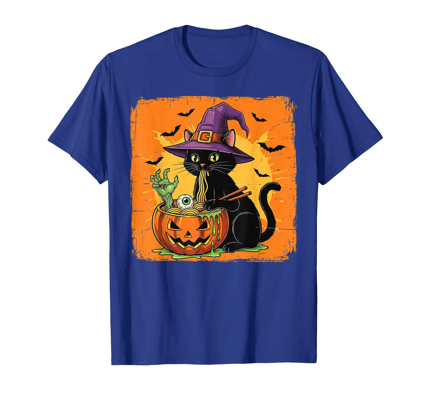 Spooky Black Cat Eating Ramen Halloween Kawaii Japanese T-Shirt