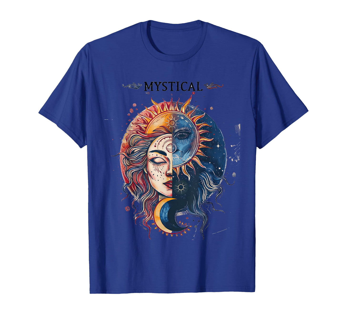 mystical sun and moon woman mystic flowers aesthetic T-Shirt