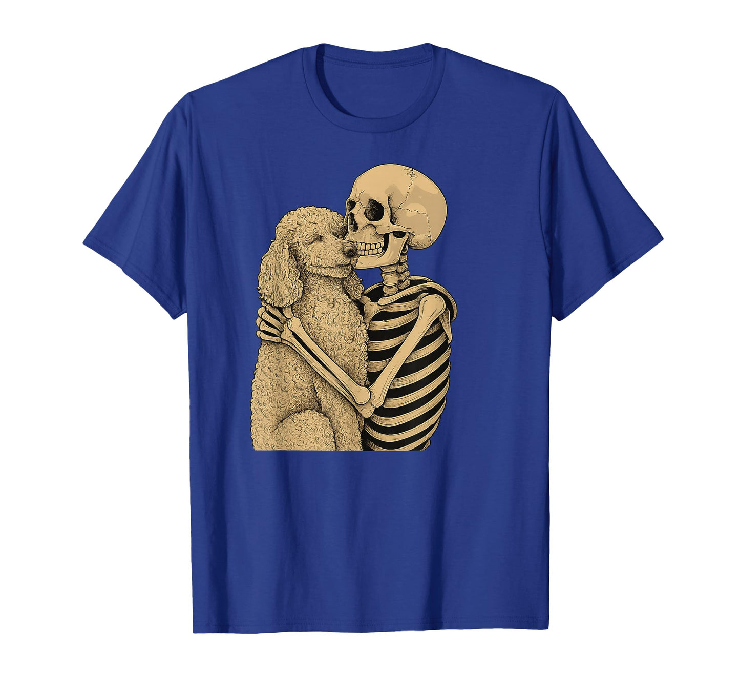 Skeleton Hugging Poodle Dog Halloween T-Shirt