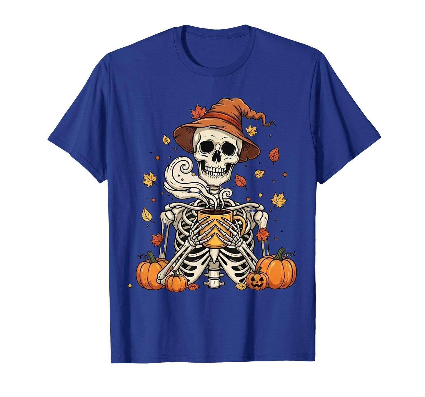 Comfy Fall Skeleton Drinking Coffee β Funny Spooky Halloween T-Shirt