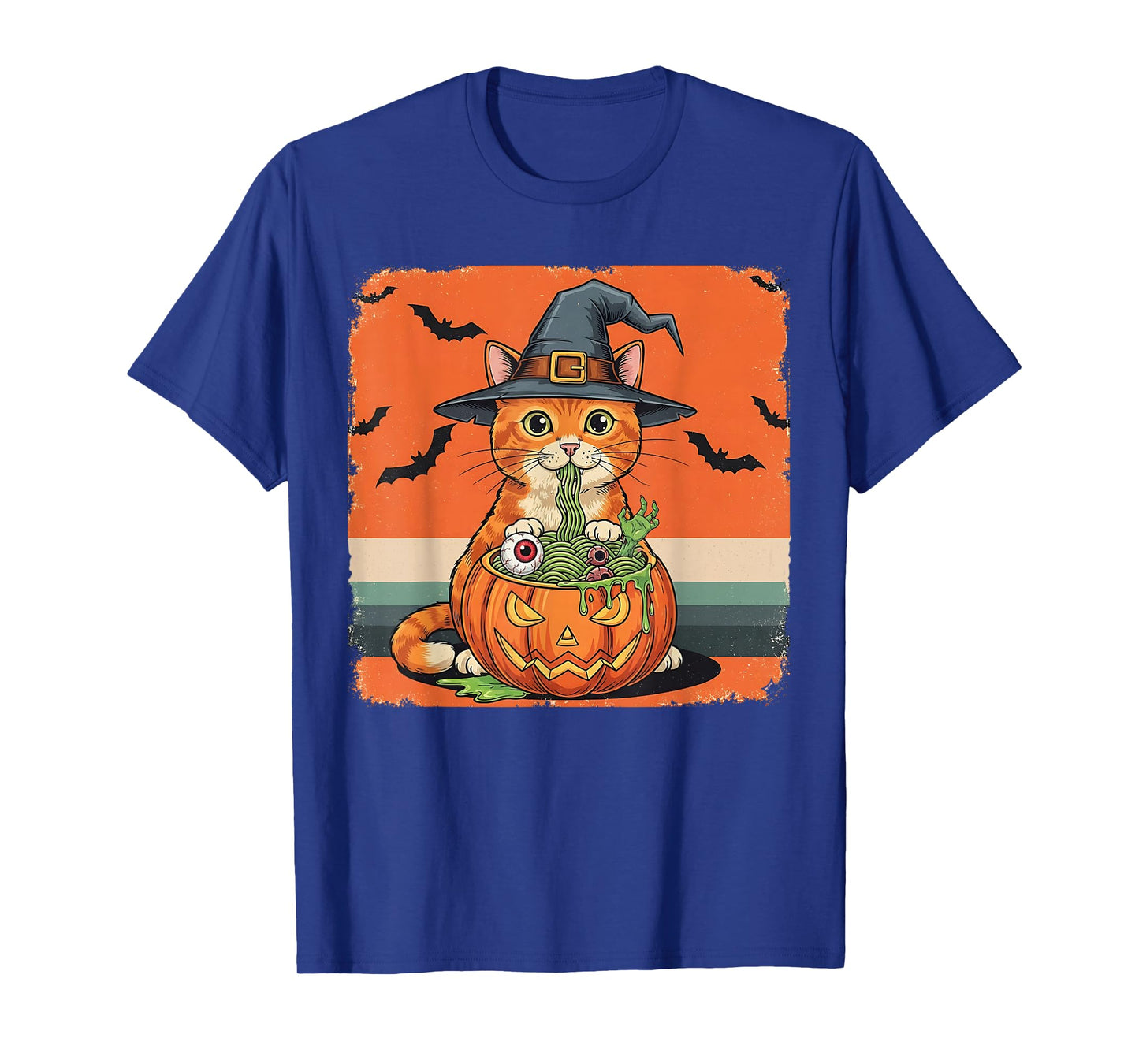 Spooky Orange Cat Eating Ramen Halloween Kawaii Japanese T-Shirt